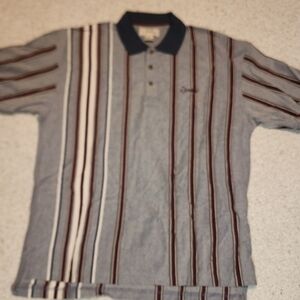 Izod Men's Polo Shirt - Gray with Black and White Stripes